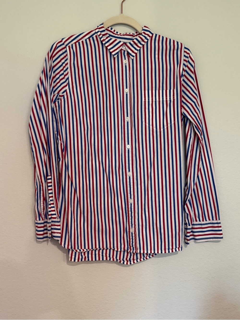 J. Crew Red, White & Blue Vertical Stripe Button-Down Shirt